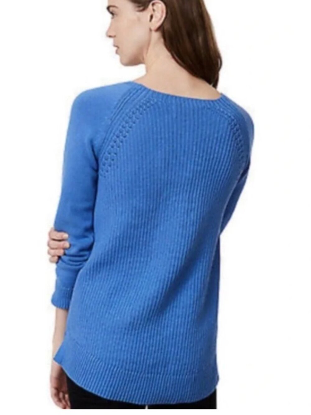 Cotton sweater, medium blue with cabling detail, AnnTaylor LOFT, Size Large